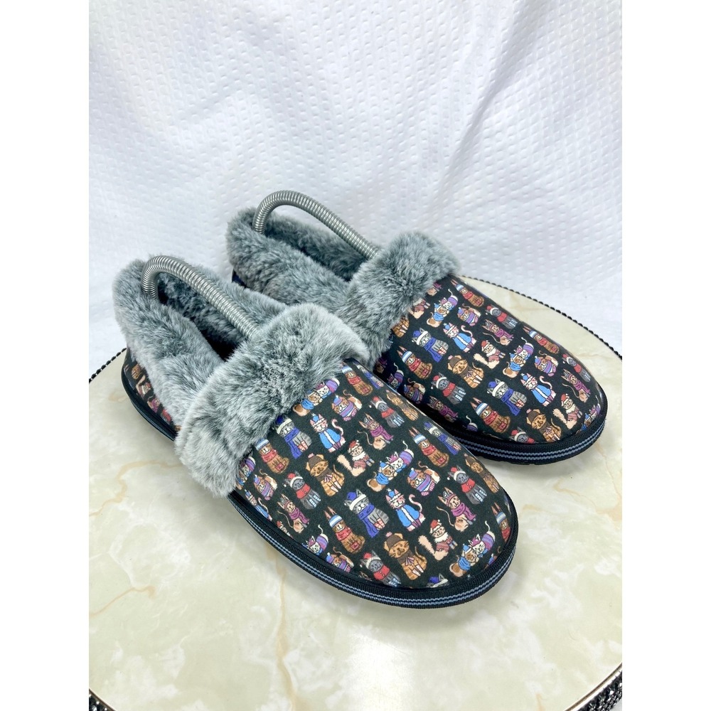 Skechers BOBS Too Cozy Snuggle Cats Slippers Shoes Womens 8.5 Black Slip On NEW